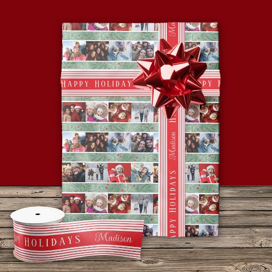 Red Stripe Happy Holidays Satinband