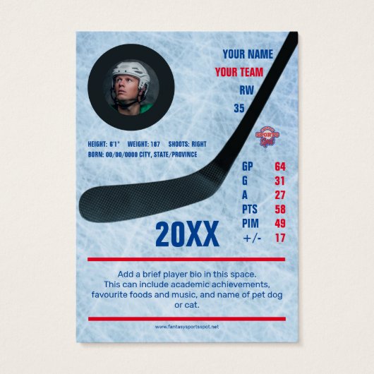 Red Stripe Hockey Trading Card - Custom Stats (Rückseite)