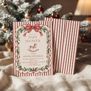 Red Stripe Weihnachts-Baby-Party Einladung