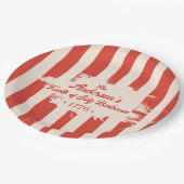 Red Stripe White & Blue Familienname Barbecue Pappteller (Schrägansicht)