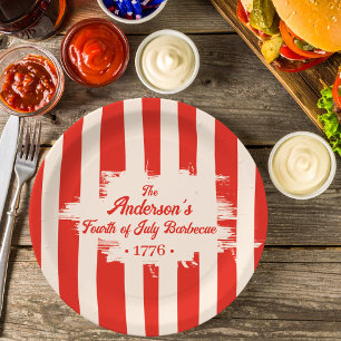 Red Stripe White & Blue Familienname Grillparty Pappteller