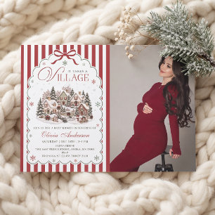 Red Stripe Winter Village Weihnachts-Baby-Party Einladung