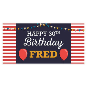 Red Striped Balloons Grosses Geburtstagsbanner 