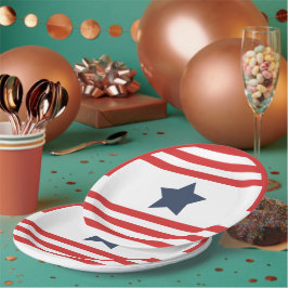 Red Stripes Blue Star Patriotic Pappteller