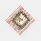 Red Stripes Bows Christmas Deer in Window Serviette (Ecke)
