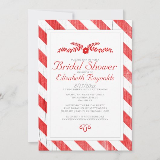 Red Stripes Bridal Dusche Einladungen (Vorderseite)