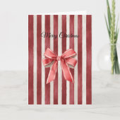 Red Stripes Christmas Bow Karte (Vorderseite)