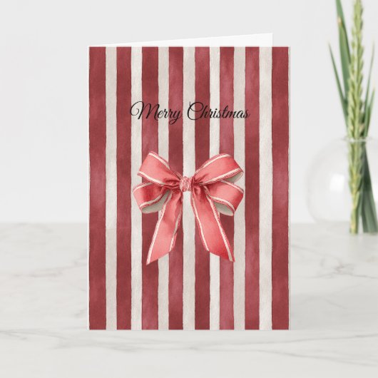 Red Stripes Christmas Bow Karte (Vorderseite)
