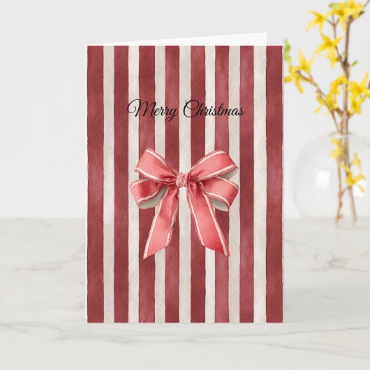 Red Stripes Christmas Bow Karte (Gelbe Blume)
