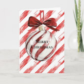 Red Stripes Christmas Ornament Bow Karte (Vorderseite)