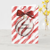 Red Stripes Christmas Ornament Bow Karte (Gelbe Blume)