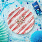 Red Stripes Deep Christmas Pillar Candle Pappteller (Party)