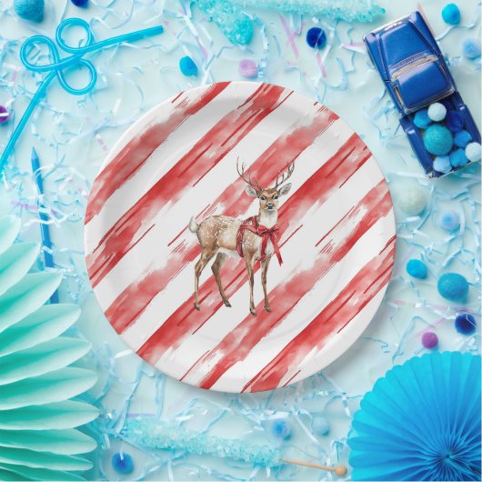 Red Stripes Deep Christmas Pillar Candle Pappteller (Party)