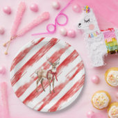 Red Stripes Deep Christmas Pillar Candle Pappteller (Party)