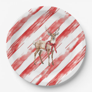 Red Stripes Deep Christmas Pillar Candle Pappteller