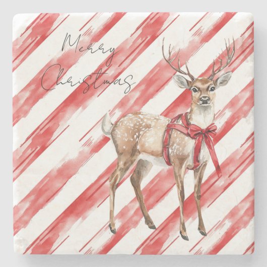 Red Stripes Deep Christmas Pillar Candle Steinuntersetzer (Vorderseite)