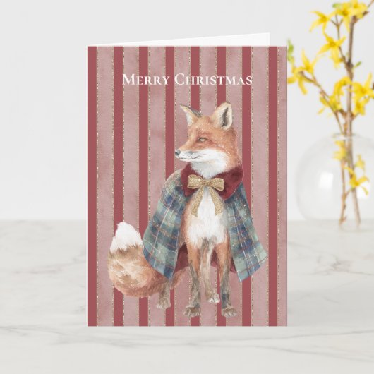 Red Stripes Fox Christmas   Karte (Gelbe Blume)