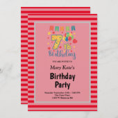 Red Stripes Gerahmt 7. Geburtstagsparty Einladung (Vorne/Hinten)
