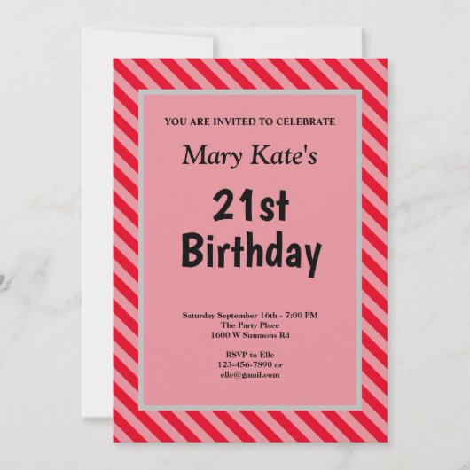 Red Stripes Gerahmt Geburtstagsparty Einladung (Vorderseite)