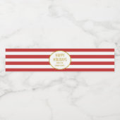Red Stripes Gold Custom Happy Holidays Wasserflaschenetikett (Einzelnes Label)