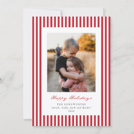 Red Stripes Happy Holidays Flat Photo Feiertagskarte