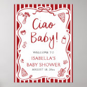 Red Stripes Italian Ciao Baby Dusche Willkommen Poster (Vorne)
