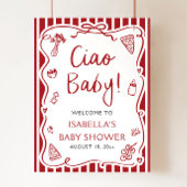 Red Stripes Italian Ciao Baby Dusche Willkommen Poster