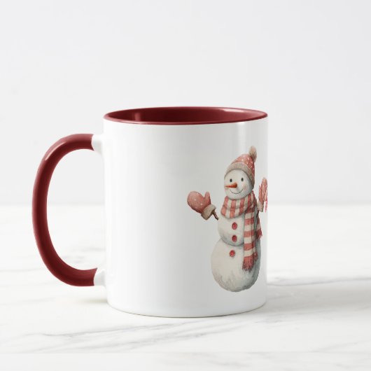 Red Stripes Jolly Christmas Snowman Tasse (Links)