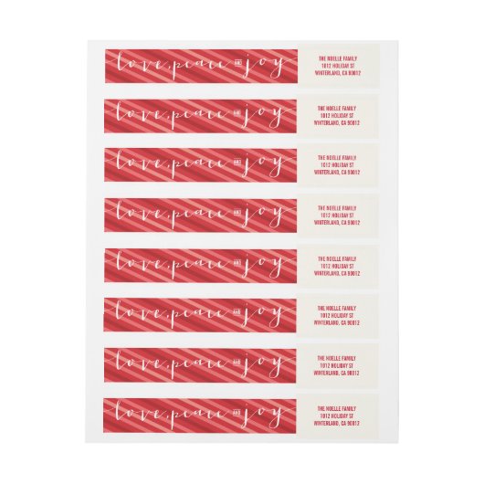 Red Stripes Liebe Peace Joliday Address Label (Bogen)