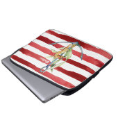 Red Stripes Nautical Anchor and Seahorse with Name Laptopschutzhülle (Vorne Knopf)