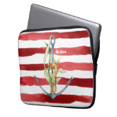 Red Stripes Nautical Anchor and Seahorse with Name Laptopschutzhülle (Vorderseite Links)