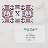Red Stripes Navy Blue Anchor Nautical Pattern Visitenkarte (Vorne/Hinten)