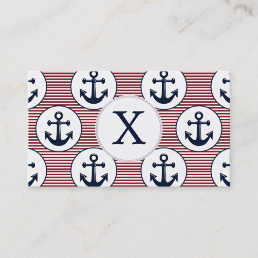 Red Stripes Navy Blue Anchor Nautical Pattern Visitenkarte (Vorderseite)