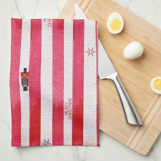 Red Stripes Nutcracker Weihnachtsküche Handtuch (Viertel Falte)