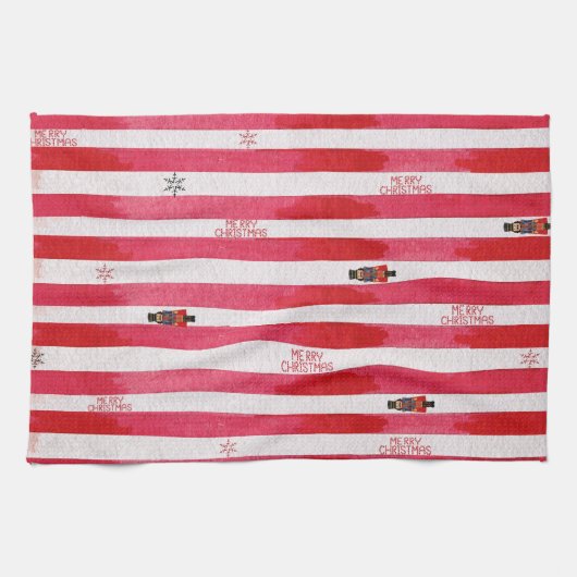 Red Stripes Nutcracker Weihnachtsküche Handtuch (Horizontal)