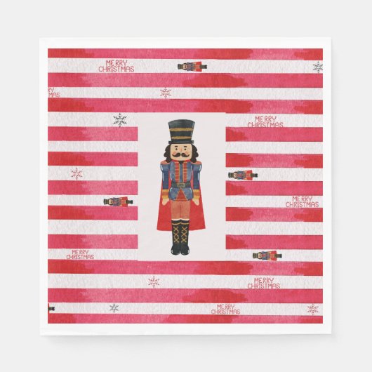 Red Stripes Nutcracker Weihnachtspapier Napkins Serviette (Vorderseite)