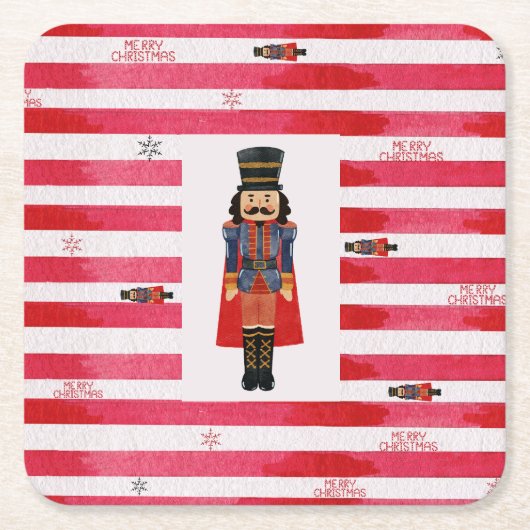 Red Stripes Nutcracker Weihnachtspapier-Untersetze Rechteckiger Pappuntersetzer (Vorderseite)