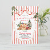 Red Stripes Pancake Holiday Party Christmas Brunch Einladung (Stehend Vorderseite)