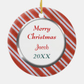 Red Stripes Snowboarder Personalisierte Weihnachte Keramikornament (Hinten)