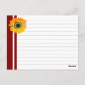 Red Stripes Sunflower Personalized Recipe Cards Postkarte (Rückseite)