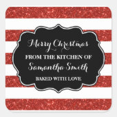 Red Stripes Weihnachtsaufkleber Quadratischer Aufkleber (Vorderseite)