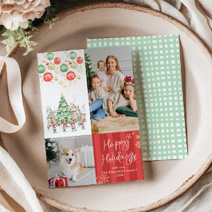 Red Stripes Winter Village Happy Holidays 2 Foto Feiertagskarte