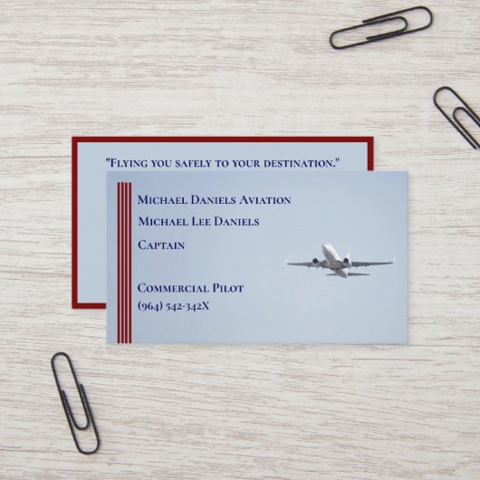Red Strips Kommerzieller Flugzeugkapitän Pilot Visitenkarte (Vorderseite/Rückseite Beispiel)