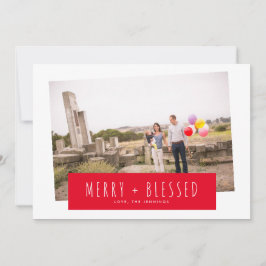 Red Stripy Block Merry & Gesegnetes Foto Feiertagskarte