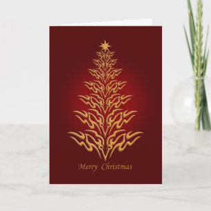 Red Stylish Christmas Tree Greetings Card Feiertagskarte