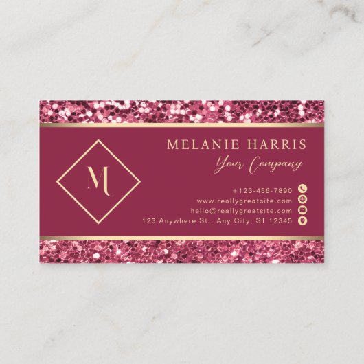 Red Stylish Geometric Gold Frame Modern Visitenkarte (Rückseite)