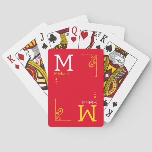 RED Stylish Player Initials & Name Personalisiert Spielkarten (Rückseite)