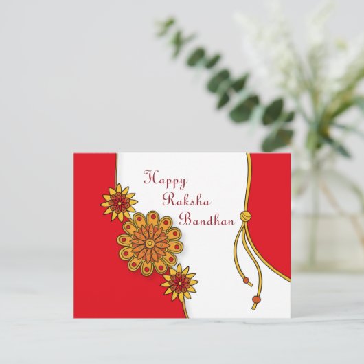 Red Stylized Happy Raksha Bandhan Postkarte (Stehend Vorderseite)