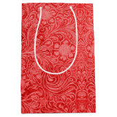 Red Suede Leather Floral Pattern Mittlere Geschenktüte (Vorderseite)