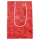 Red Suede Leather Floral Pattern Mittlere Geschenktüte (Rückseite)
